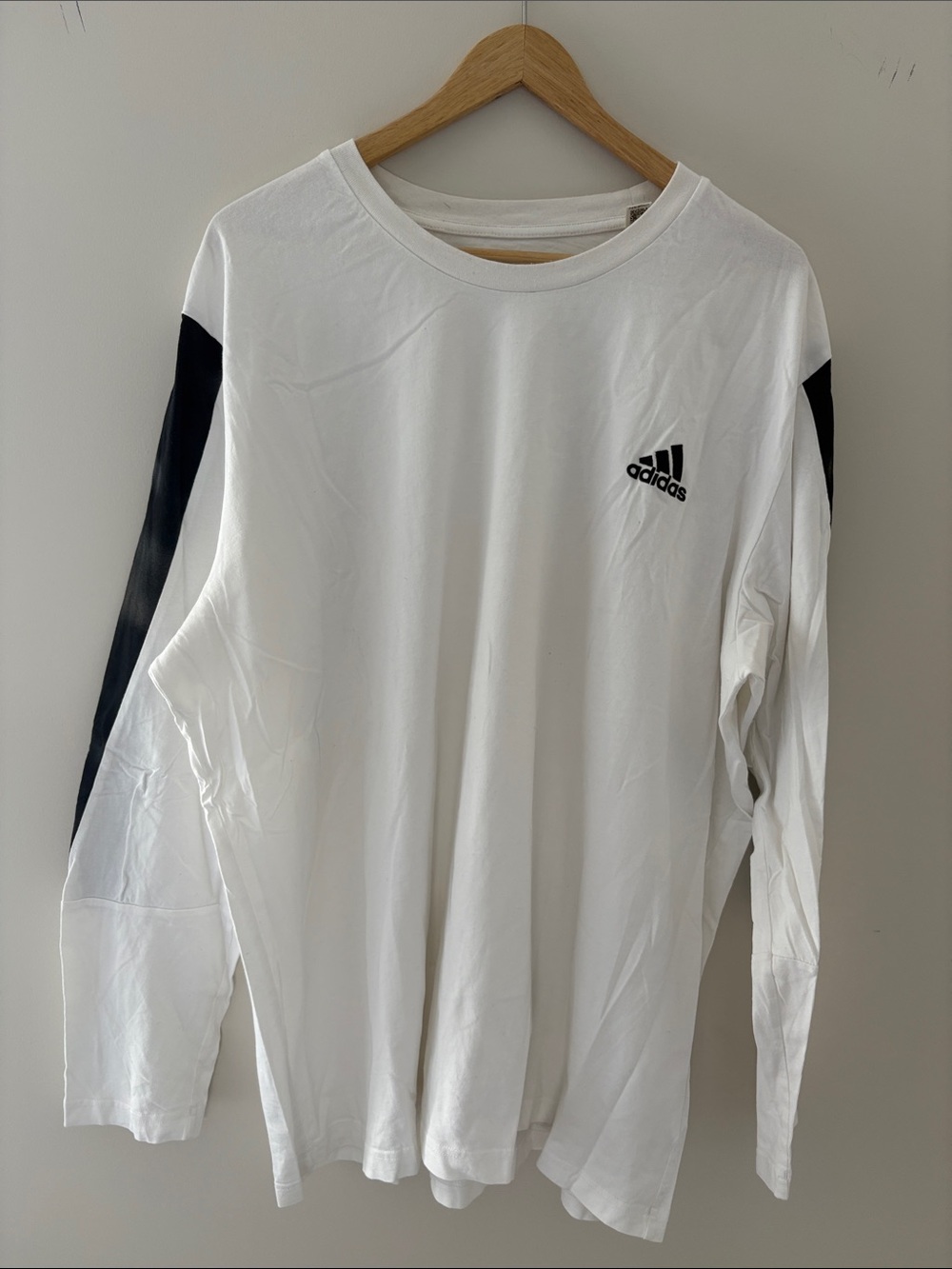 adidas White Long-Sleeve Tee with Black Sleeve Panels